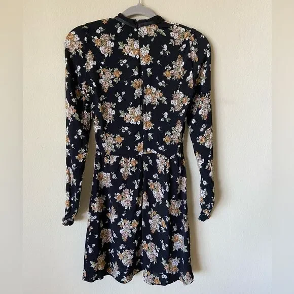 Reformation Charlie Mini Black Dress Floral Size 2 - Picture 7 of 9